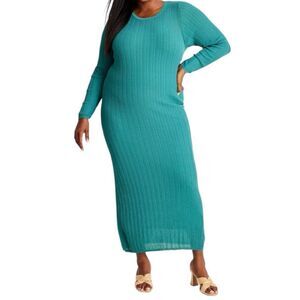 NEW Future Collective with Jenny K. Lopez Teal Blue Long Sleeve Sheer Maxi Dress